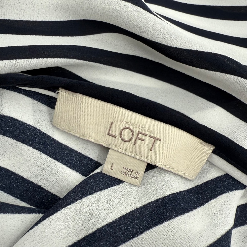 Loft Top Women Large Blue Striped Long Sleeve Sheer Nautical Coastal Lightweight - Picture 8 of 12